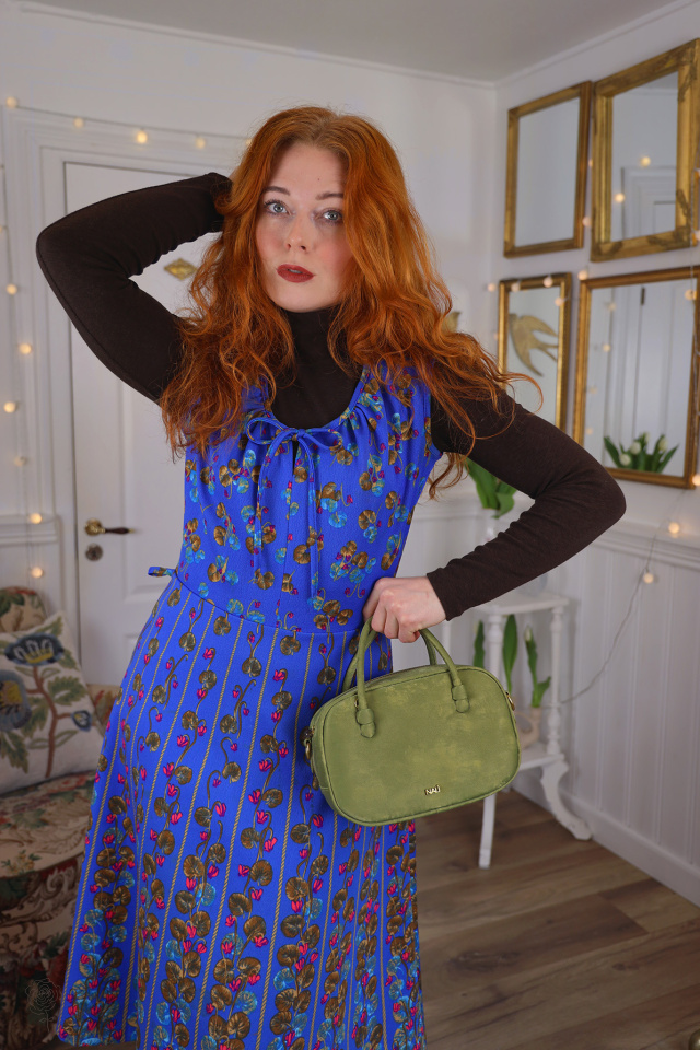 Funky Bright Blue Pattern Vintage Dress | M