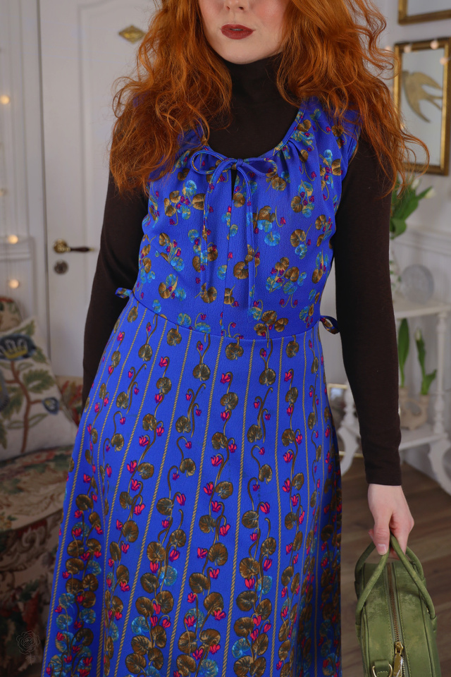 Funky Bright Blue Pattern Vintage Dress | M
