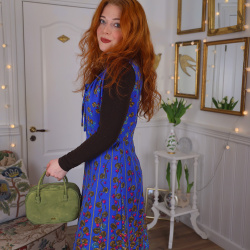 Funky Bright Blue Pattern Vintage Dress | M