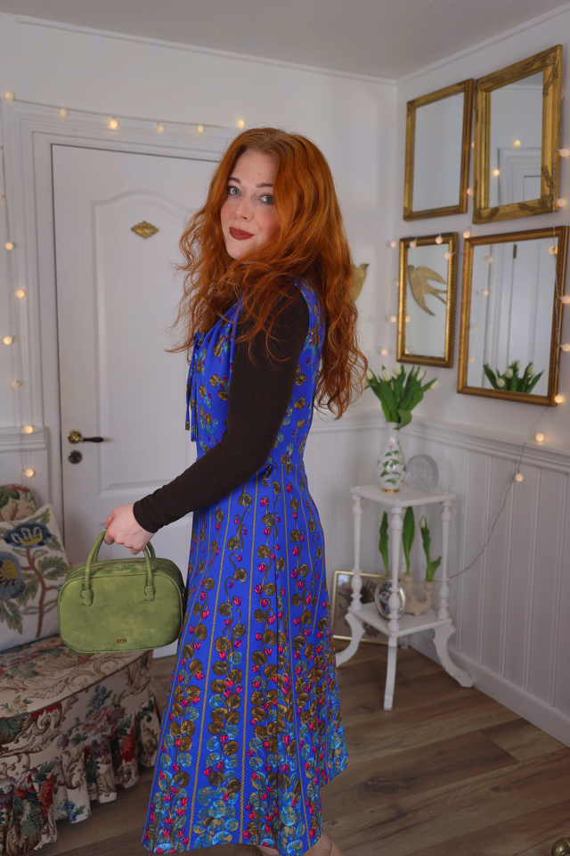 Funky Bright Blue Pattern Vintage Dress | M