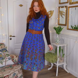 Funky Bright Blue Pattern Vintage Dress | M