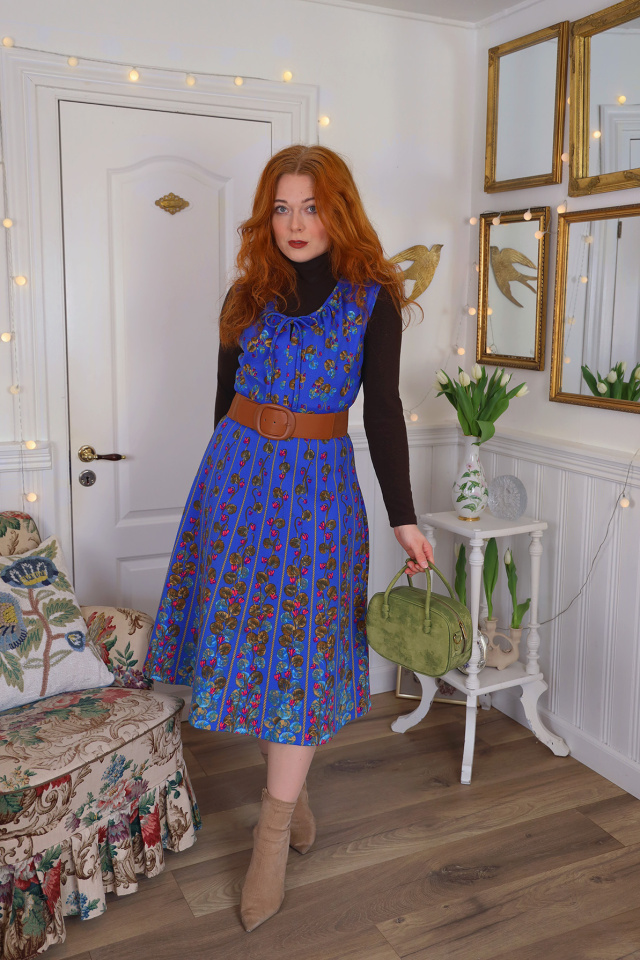 Funky Bright Blue Pattern Vintage Dress | M