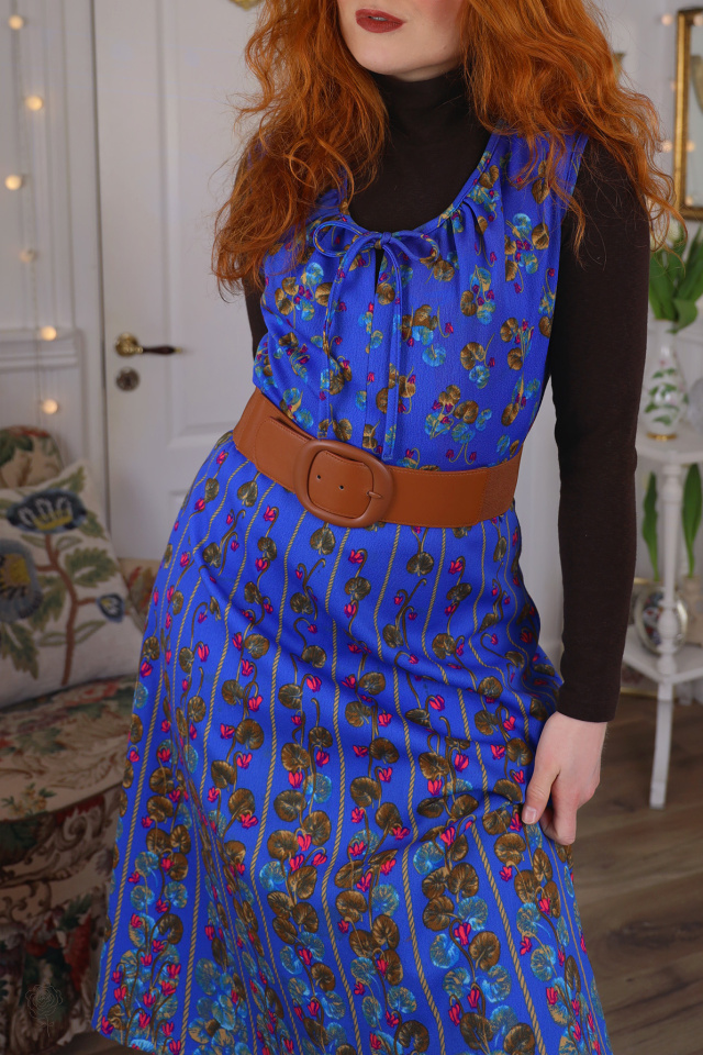 Funky Bright Blue Pattern Vintage Dress | M