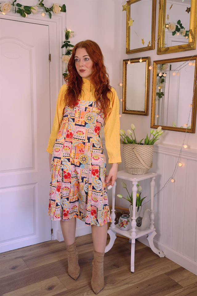 Funky Pattern Pinafore Dress | M