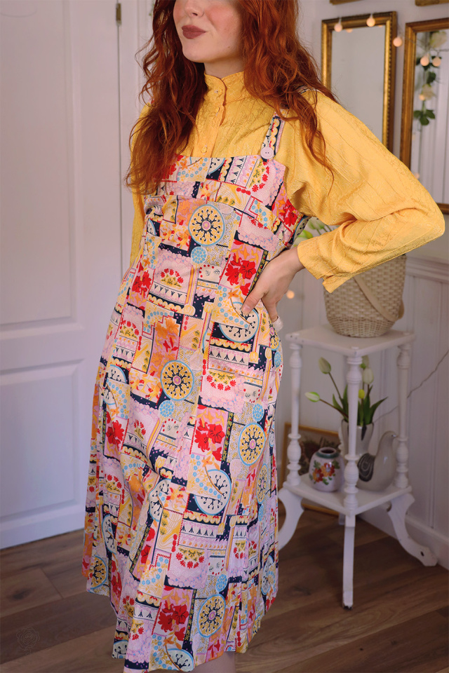 Funky Pattern Pinafore Dress | M