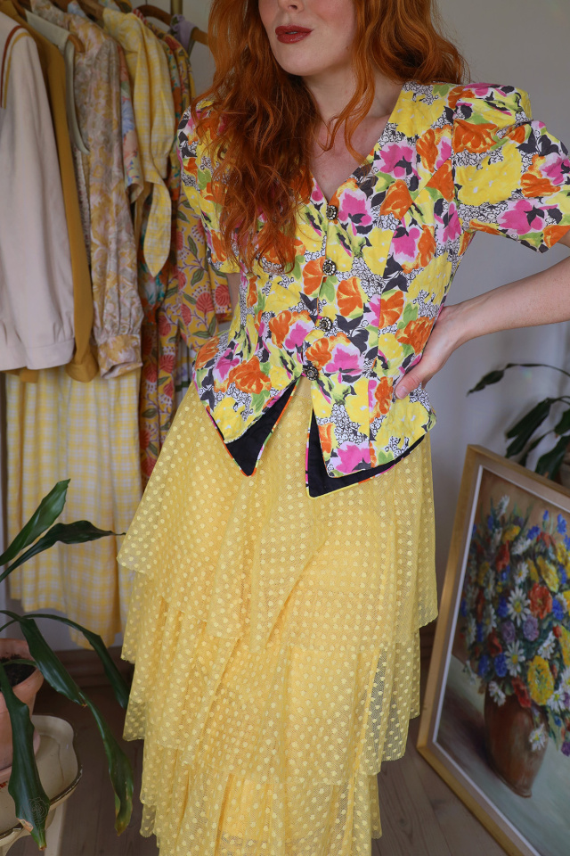 Funky Floral Vintage Blazer Top | S