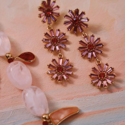 Fuschia Flower Dangle Earrings 