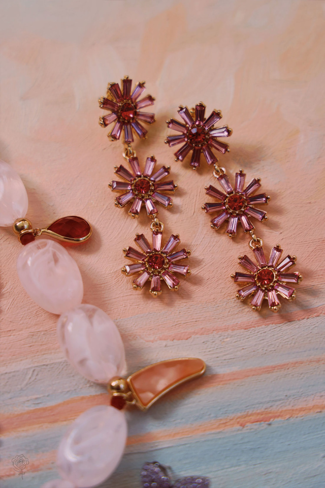 Fuschia Flower Dangle Earrings 