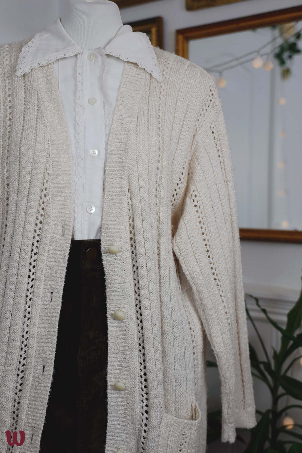 Glittery Long Cream Cardigan S/M Catalog Bohemian Wonders