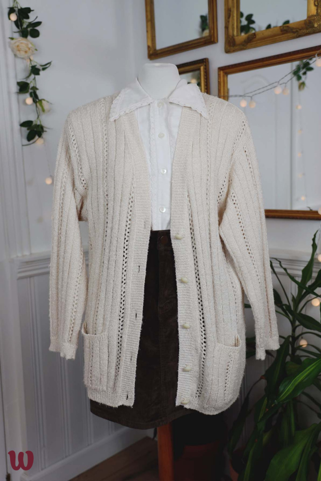 Glittery Long Cream Cardigan S/M Catalog Bohemian Wonders