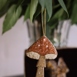 Beaded Golden Mushroom Decoration