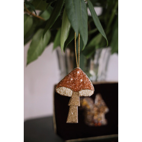 Beaded Golden Mushroom Decoration