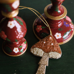Beaded Golden Mushroom Decoration