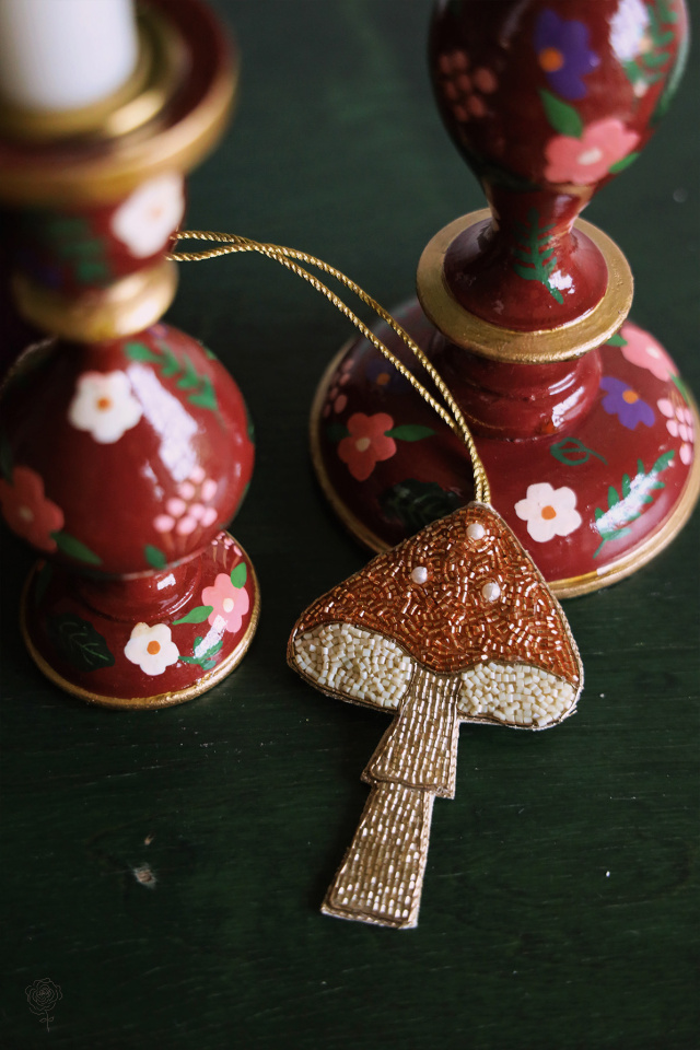 Beaded Golden Mushroom Decoration