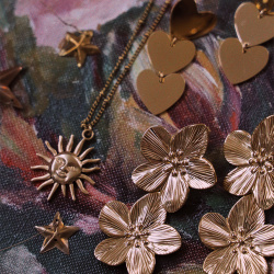 Golden Double Flower Earrings 