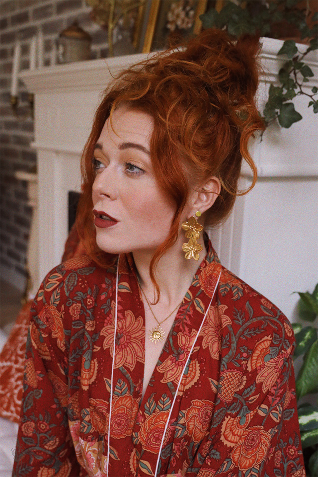 Golden Double Flower Earrings 