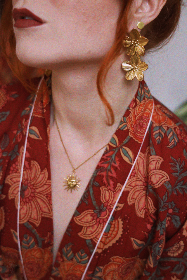 Golden Double Flower Earrings 