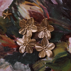Golden Double Flower Earrings 