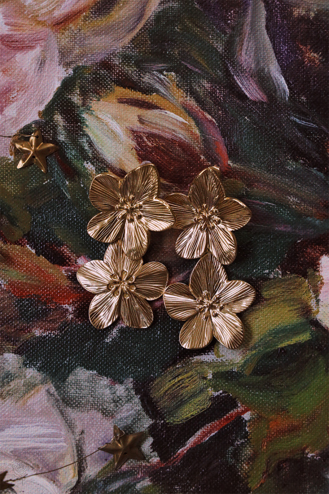 Golden Double Flower Earrings 