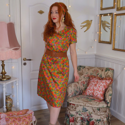 Golden Floral 70's Vintage Dress | M