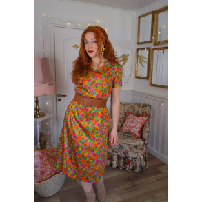 Golden Floral 70's Vintage Dress | M