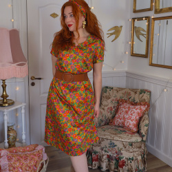 Golden Floral 70's Vintage Dress | M