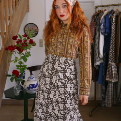 Brown Floral Vintage 70's Skirt | XS