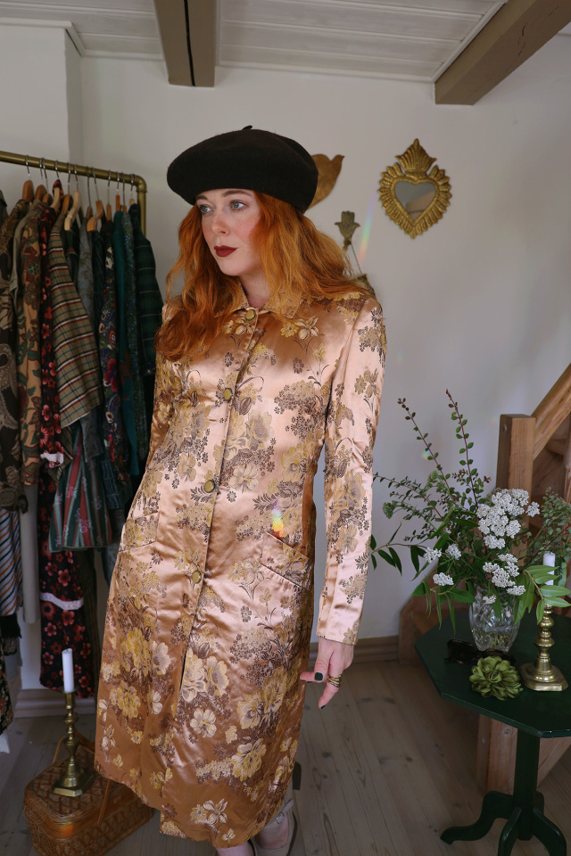 Long Gold Floral Vintage Jacket | S