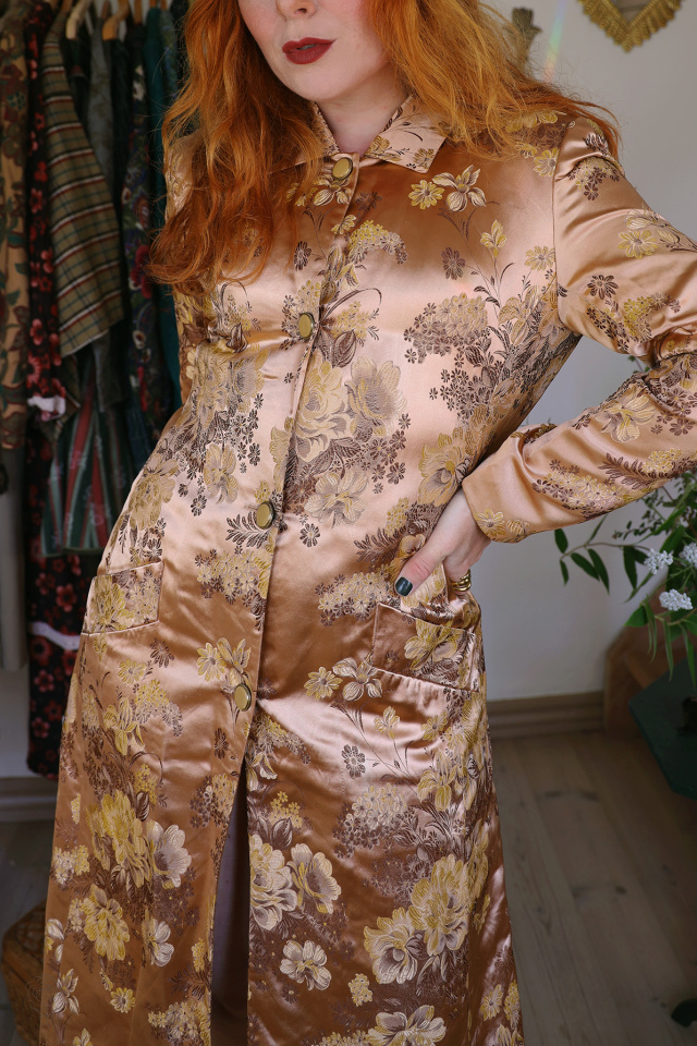 Long Gold Floral Vintage Jacket | S