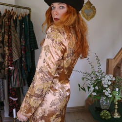 Long Gold Floral Vintage Jacket | S