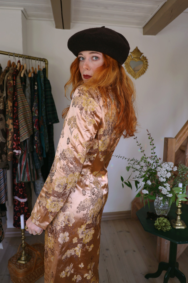 Long Gold Floral Vintage Jacket | S