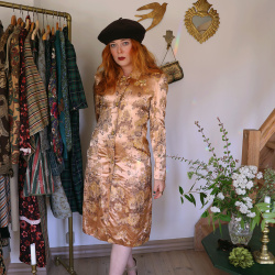 Long Gold Floral Vintage Jacket | S
