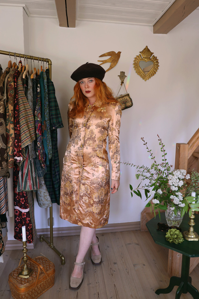 Long Gold Floral Vintage Jacket | S