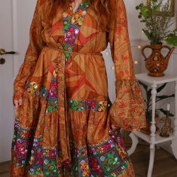 Golden Pattern Recycled Kimono | S-XL