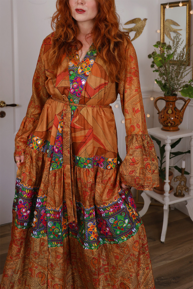 Golden Pattern Recycled Kimono | S-XL