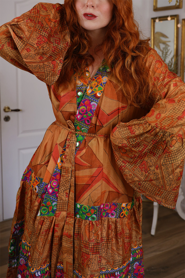 Golden Pattern Recycled Kimono | S-XL