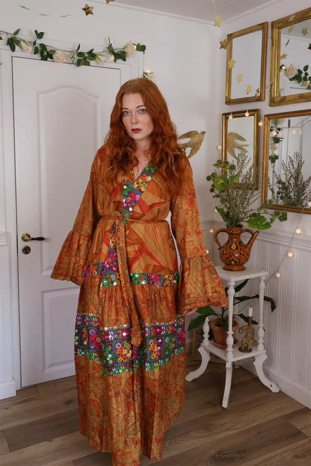 Golden Pattern Recycled Kimono | S-XL