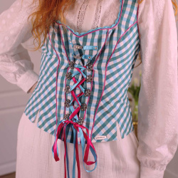 Green &amp; Blue Plaid Austrian Top | S