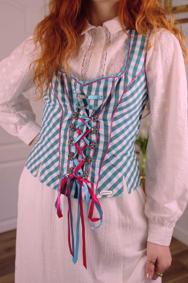 Green &amp; Blue Plaid Austrian Top | S