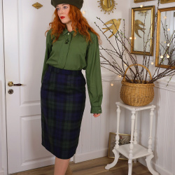 Blue &amp; Green Plaid Vintage Pencil Skirt | S/M