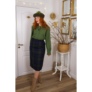 Blue & Green Plaid Vintage Pencil Skirt | S/M