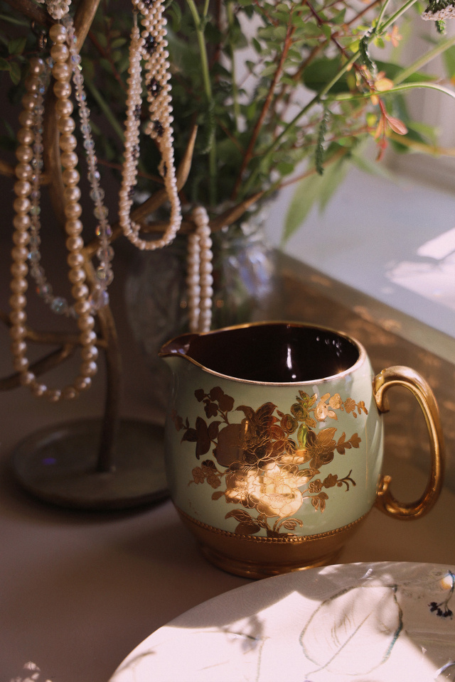 Green &amp; Gold English Vintage Jug
