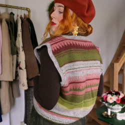 Green &amp; Pink Striped Knit Waistcoat