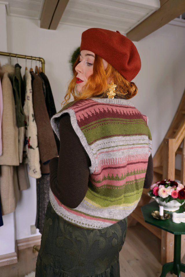 Green &amp; Pink Striped Knit Waistcoat