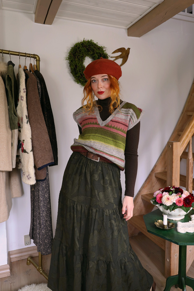 Green &amp; Pink Striped Knit Waistcoat