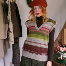 Green &amp; Pink Striped Knit Waistcoat