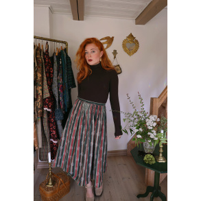 Green & Pink Striped Floral Vintage Skirt | M/L