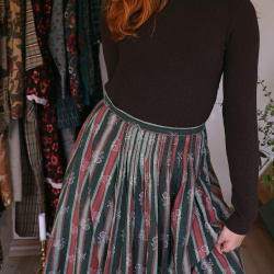 Green &amp; Pink Striped Floral Vintage Skirt | M/L