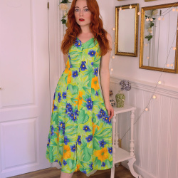 Green Blue Floral 90's Vintage Dress | S