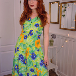 Green Blue Floral 90's Vintage Dress | S